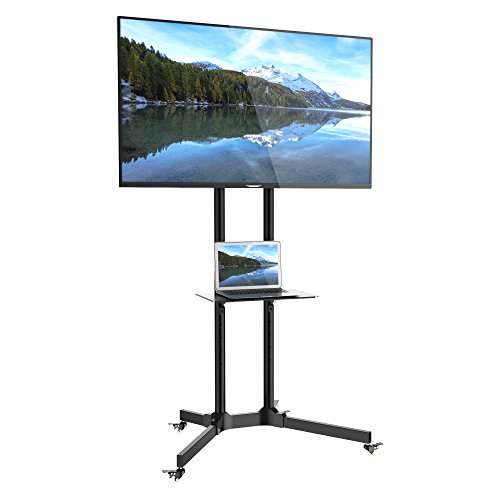 1home Universal Mobile TV Wagen Trolley TV Ständer Standfuß Fernsehtisch mit Halterung & 2 Ablagen für LCD LED Plasma TV 30'-65' max. VESA 600x400mm, höhenverstellbar