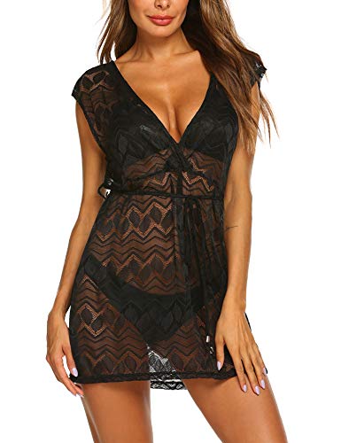 Balancora Damen Strandkleid Tunika Oberteil Kleid Damen Bikini Cover up Schwimmen Boho V-Ausschnitt Sexy Bluse Top Beach Stricken