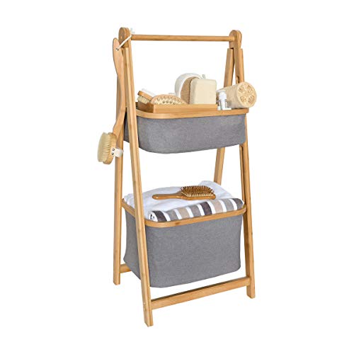 ZRI Bamboo Korbregal Klappregal Allzweckregal Badregal Bambus faltbar mit Stoffkörbe Ablage (2 Tier)