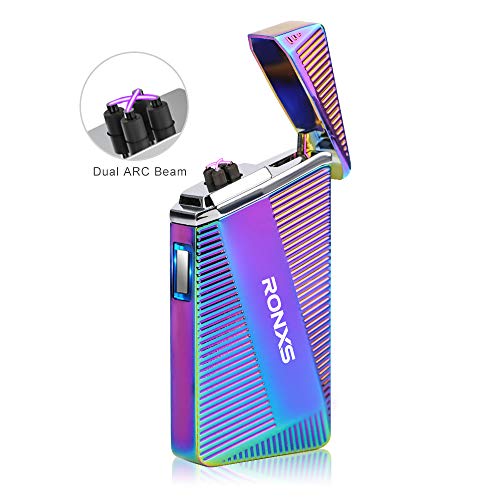 Ronxs Elektro Feuerzeug, Dopple Lichtbogen Feuerzeug USB Feuerzeug flammenlos Zigarettenanzünder, USB wiederaufladbar, Winddicht Wasserabweisend mit Geschenk Box (bunt)