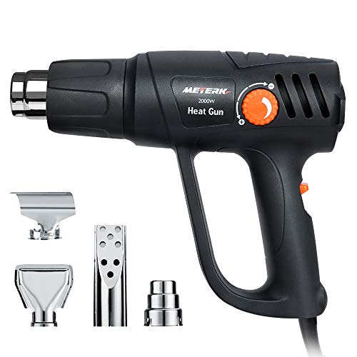 Heißluftpistole 2000W, Meterk Heißluftgebläse Mit 2 Modi Temperatureinstellungen, Überhitzungsschutz, 4 Düsen, Einstellbare Temperatur,zum Löten, Schrumpfen, Stripping Paint, BBQ