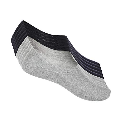 TUUHAW Füßlinge Herren Damen Footies Unsichtbare Kurze 10 Paar Sneaker Socken Großes Silikonpad Verhindert Verrutschen_Schwarz-Grau_43-46