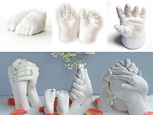 Gipsabdruck Baby Hand und fuß set, 3d handabdruck set Baby, Familie, Erwachsene 2 hände |3D fussabdruck set Enthält 1 Tasche Alginat Abformmasse,1 von Gipspulver+1 Behälter, 1 Bambusstock, Handschuhe, Anweisungen auf Deutsch