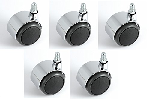 Satz Stuhlrollen Chrom 50 mm Gewinde 10 ohne Bremse mit PU-Bereifung grau spurlos für harte Böden Hartbodenrolle