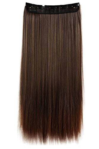 PRETTYSHOP(B:55cm x L:25 cm & 120g)Clip In Extensions Haarverlängerung Glatt Diverse Farben (braun mix  (Farbton 4/30))