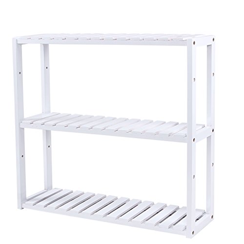 SONGMICS höhenverstellbar Bambus Regal, 3 Schichten Badregal Wandregal/Standregal, Küchenregal Bücherregal, Weiß, 60 x 15 x 54 cm BCB13W