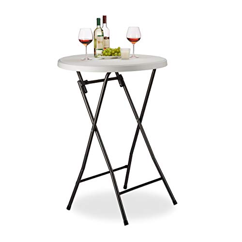 Relaxdays Stehtisch klappbar rund, Bistrotisch HxBxT: 110 x 80 x 80 cm, Kunststoff, Wetterfest, Metallgestell, weiß