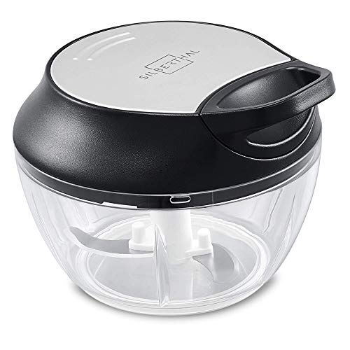 SILBERTHAL Zwiebelschneider mit Seilzug - Zerkleinerer Manuell - Multizerkleinerer mit 3 Edelstahlklingen für Zwiebel, Kräuter, Nüsse - 500 ml