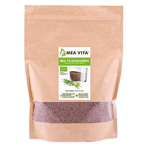 MeaVita Bio Flohsamen, 99% rein, 1000g im Beutel Premium Qualität aus Indien im Zippbeutel