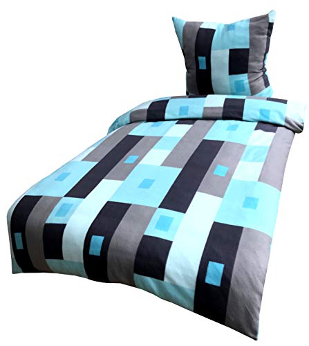 Leonado Vicenti 2 TLG Fleece Bettwäsche 135x200 cm grau türkis anthrazit kariert Kuschel Flausch Winter