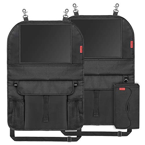 Auto Rückenlehnenschutz (2 Stück) Kinder Auto Organizer Wasserdicht Autositzschoner mit Große Taschen und iPad-/Tablet-Fach Kick-Matten-Schutz für Autositz