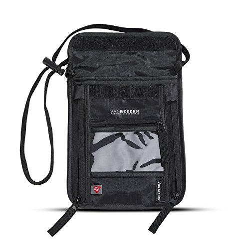 Brustbeutel Brusttasche mit RFID-Blockierung für Damen und Herren – wasserabweisend, flach und leicht – wasserdichter Umhängegeldbeutel, Reisegeldbeutel, Neck Pouch – VAN BEEKEN Reise-Pass-Tasche