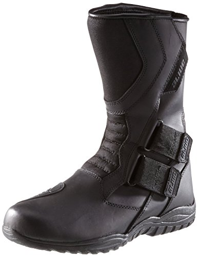 protectWEAR TB-ALH-42 Motorradstiefel, Tourenstiefel, Allroundstiefel aus schwarzem Leder mit Klettverschluss, Größe 42, Schwarz