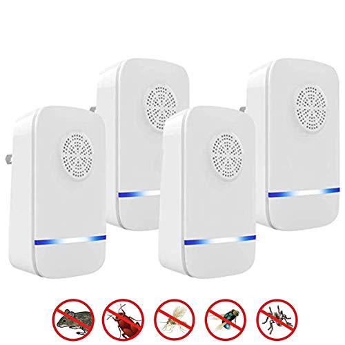 Ultraschall Schädlingsbekämpfer, 4 Stück Elektronische Insektenschutzmittel & Innenräumen Pest Control Repeller für Kakerlaken,Mäuse,Fliegen,Mücken,Spinnen 100% sicher für Menschen und Haustiere