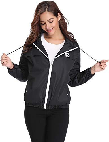 Aibrou Damen Leichte Regenjacke wasserdicht Kurze Windjacke mit Kapuze für den Außenbereich