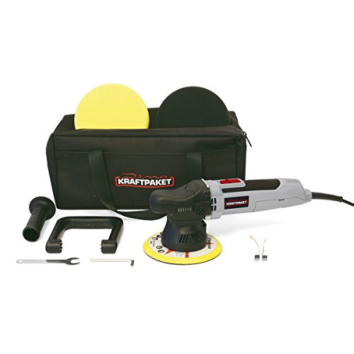 Dino KRAFTPAKET 640220 Exzenter Auto Poliermaschine L-HUB 9mm 650 Watt mit Polierschwamm Polierteller Tasche
