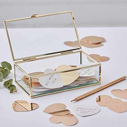Glasbox Gold Gästebuch Hochzeit Alternative/Ringbox