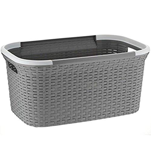 MamboCat Rio 40 L grau weißer Wäschekorb Plastik stabil I Laundry Box Wäsche I Wäschesammler Kunststoff I Wäschewanne ideal zum Wäsche vorsortieren transportieren 55x35x35 cm (LxBxH) (Grau)