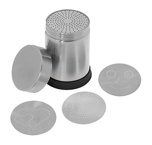 Westmark Dekorier- und Kakaostreuer, Mit 4 Motiv-Schablonen, Füllvolumen: 250 ml, Rostfreier Edelstahl/Kunststoff, Silber/Schwarz, 62842260