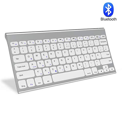 Jelly Comb Bluetooth Kabellose Tastatur für Laptop, PC und Tablets, Deutsches Layout QWERTZ, Weiß und Silber
