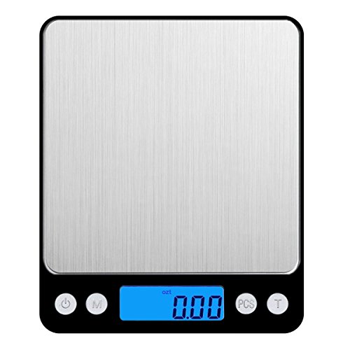 AMIR Digitale Küchenwaage, 3kg x 0,1g Digitale Waage, Hohe Präzision Briefwaage mit Tara-Funktion, Stückzählung Funktion, LCD-Display, ideal zum Messen von Zutaten, Schmuck, Briefmarken