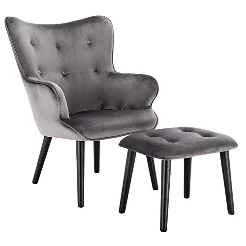 WOLTU SKS22dgr Relaxsessel Relaxstuhl Sessel Fernsehsessel TV Sessel Relaxliegen mit Hocker Samt Massivholz Dunkelgrau