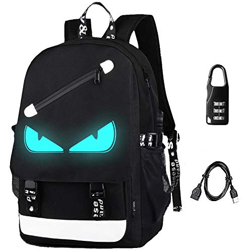 Schultasche,Rucksack Sports Schultasche Leisure Rucksack Luminous Rucksack mit USB Charger Port Student Backpack für Mädchen Jungen & Kinder Damen Herren Jugendliche (Kinder Schulrucksack Augen)