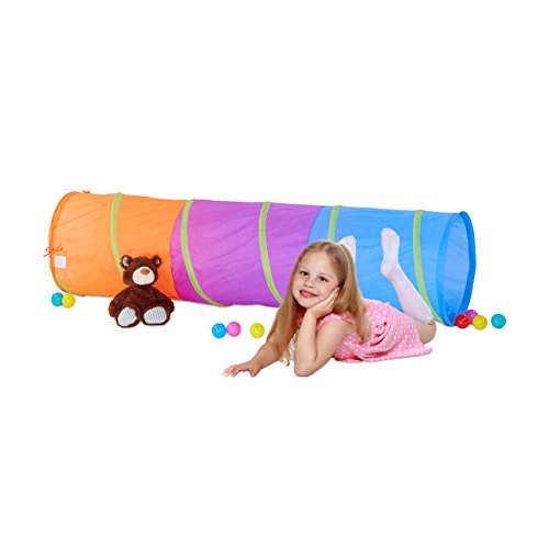 Relaxdays 10022470 Spieltunnel für Kinder, farbenfroher Krabbeltunnel f. Jungen und Mädchen, robuster Pop Up Kriechtunnel, Bunt, 170 x 45 x 45 cm