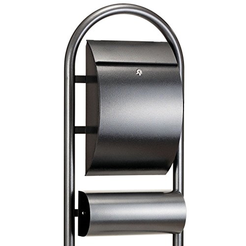 ZELSIUS Standbriefkasten, Rundbogen Briefkasten aus Stahl in Hammerschlagoptik, mit Zeitungsrolle / Zeitungsfach, abschließbar, Postkasten, Designer Mailbox, Hammerschlag Design