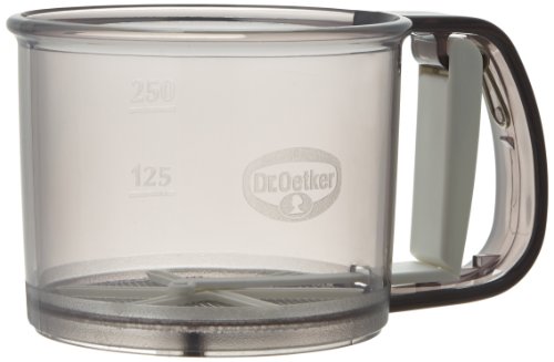 Dr. Oetker Einhand-Mehlsieb, Handsieb für Mehl und Zucker, sichere Bedienung mit nur einer Hand, zum feinen Bestäuben und Bestreuen, Funktionsteil aus Edelstahl, (Farbe: grau), Menge: 1 Stück