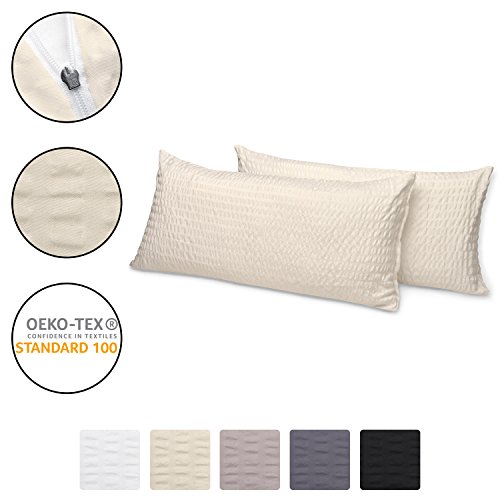 Beautissu Seersucker Bettwäsche Jette 2er Set Bettbezug 135x200 cm und Kopfkissenbezug 80x80 cm uni Taupe Oeko-Tex