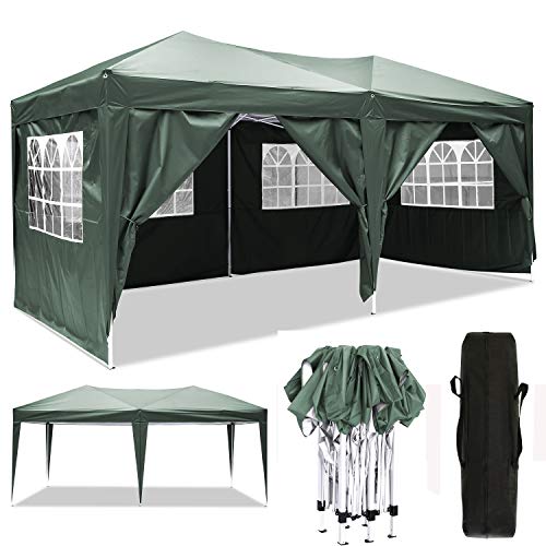 3x3m/3x6m Faltpavillon, Pavillon, wasserdicht gartenpavillon, festzelt partyzelt hochklappbare Gazebo Festival Sonnenschut (3x6m, Grün)