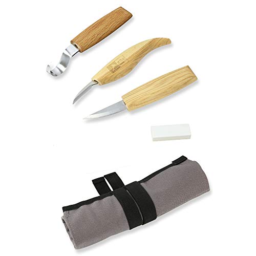 Zite Tools Schnitzwerkzeug-Set in Tasche 5-teilig - Diverse Schnitzmesser & Abziehstein zum Holz und Löffel Schnitzen