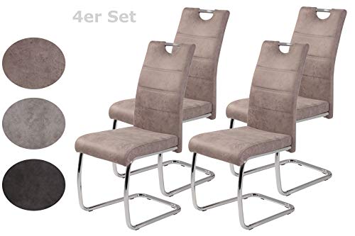 4er Ser Schwingstuhl Flora II, Bezug Microfaser Vintage-Optik Beige,Griffmulde,  Rundrohrgestell verchromt, 42x57x98 cm