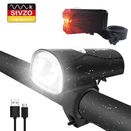 LIFEBEE LED Fahrradlicht, LED Fahrradbeleuchtung StVZO Zugelassen USB Wiederaufladbare Frontlicht und Rücklicht Set, Fahrradlampe, 2 Licht-Modi, Fahrradlichter mit USB-Kabel für Mountainbike-MEHRWEG