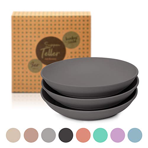 6er Set Suppenteller (D19,5xH3,8cm) - runder Teller für Suppe - Bambus | spülmaschinenfest, lebensmittelecht, ultraleicht & bruchsicher : Bambusteller | Geschirr | Essensteller | Essgeschirr