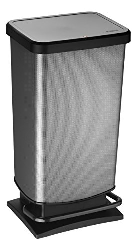 Rotho Mülleimer „Paso“ 40 Liter│ geruchssicherer Abfalleimer - 35.3x29.5x67.6cm│ Papierkorb aus Kunststoff (PP) in Edelstahl-Optik │ Tretmechanismus zum Öffnen des Abfallbehälters
