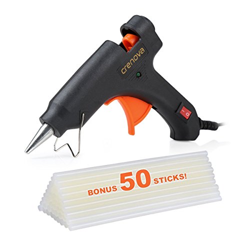 Crenova Heißklebepistole Klebepistole + 50 Heißklebesticks Transparente Klebesticks für DIY Kleine Handwerk und schnelle Reparaturen in Haus & Büro, 20Watt Klebepistolen