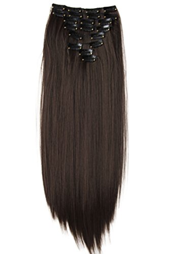 PRETTYSHOP XXL 60cm 8 teiliges SET Clip In Extensions Haarverlängerung Haarteil hitzebeständig glatt braun #6 CES22