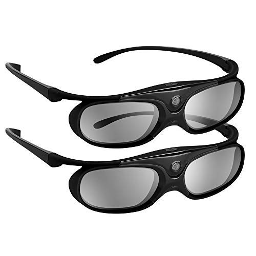 BOBLOV 3D Brille Aktive Shutter Glasses DLP-Link USB Schwarz Für BenQ W1070 W700 Dell Projektor (Schwarz 2Pack)