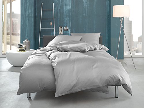 Bettwaesche-mit-Stil Mako Interlock Jersey Bettwäsche Garnitur uni/enfarbig 100% Baumwolle (135 cm x 200 cm + 80 x 80 cm, Grau)