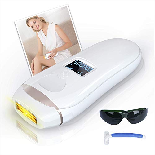 IPL Haarentfernung, 500300 Blitzen Heimgebrauch Permanent Haarentfernung Laser Schmerzlos IPL Haarentfernungsgerät mit Lichtschutzbrille Und Rasierer Für Körper, Gesicht, Bikini und Achseln