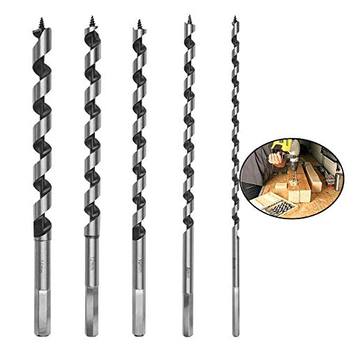 Wohlstand Holzbohrer-Set,Holzbohrer 230mm,Auger Bohrer Bit ,Bohrer Schlangenbohrer,6 mm, 8mm, 10 mm,12mm,14mm,(Balkenbohrer lang für Holz)-5 Stück