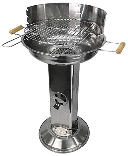 My-goodbuy24 BBQ Holzkohlegrill/Säulengrill aus Edelstahl - Grill mit Windschutz/Belüftung/Ascheauffang - Grillfläche Ø 39cm - Arbeitshöhe 84 cm - höhenverstellbar