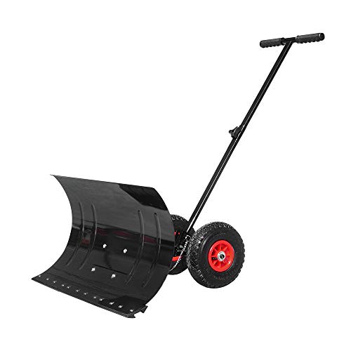 UISBERT Schneeschaufel mit Räder - 5-fach Höhenverstellbar Schneeschieber - Schneeschild 75cm Arbeitsbreite, Höhe 42 cm