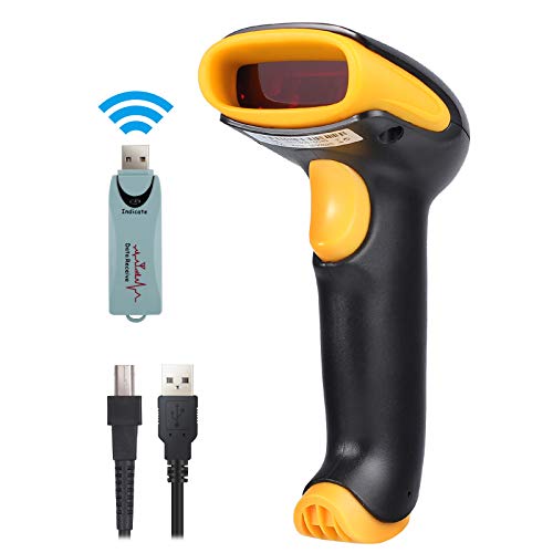 2.4GHz Barcode Scanner automatisch Wireless kabelloser und USB 2.0 verdrahteter 1D Hand Barcode Laser Leser 328 Fuß Übertragungsabstand Handscanner Lesegerät für schnelles und präzises Scannen 2 in 1