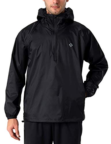 NAVISKIN Herren Regenjacke wasserdicht Fahrrad Jacke 1/2 Zip Outdoor Regenkleidung Kapuze Schwarz Größe L