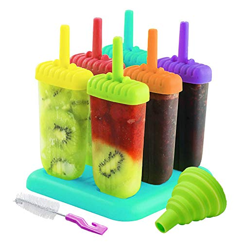 AcserGery Eisformen 6 Eisformen Popsicle Formen Set, EIS am Stiel Bereiter für Kinder, mit Reinigungsbürste und Falttrichter