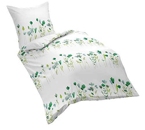 fleuresse Seersucker-Bettwäsche Bügelfrei, Blau/Grün, 135 x 200 cm