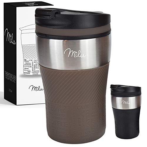 Milu Thermobecher Isolierbecher Kaffeebecher to go - 210ml 100% Auslaufsicher - Trinkbecher aus Edelstahl - Autobecher doppelwand Isolierung - Thermo Becher - Travel Mug (Braun)